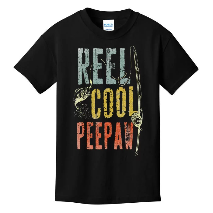 Retro Vintage Reel Cool Peepaw Fishing Fathers Day Grandpa Kids T-Shirt