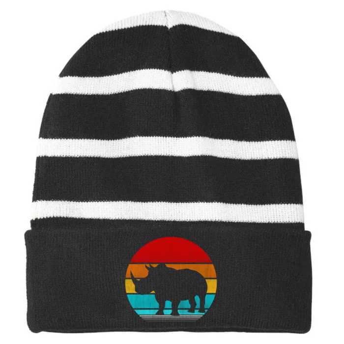 Retro Vintage Rhino Striped Beanie with Solid Band