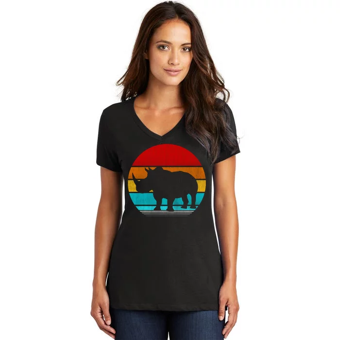 Retro Vintage Rhino Women's V-Neck T-Shirt