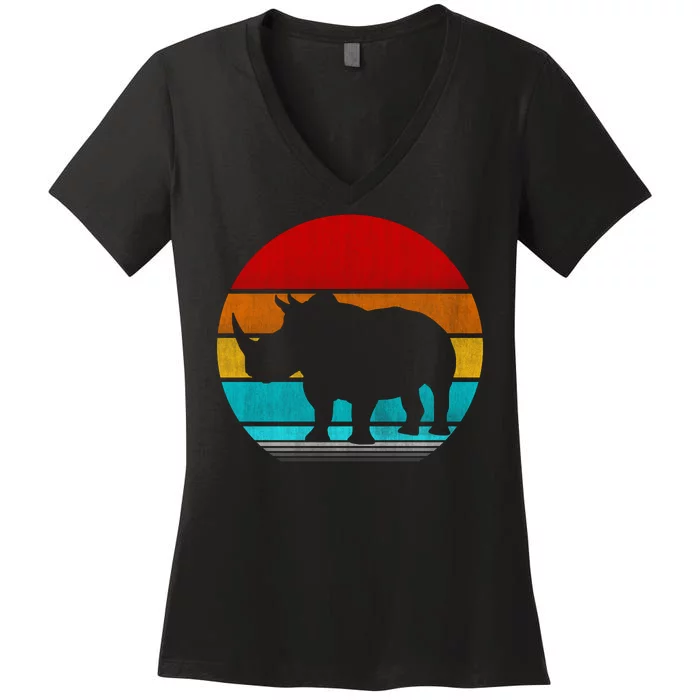 Retro Vintage Rhino Women's V-Neck T-Shirt