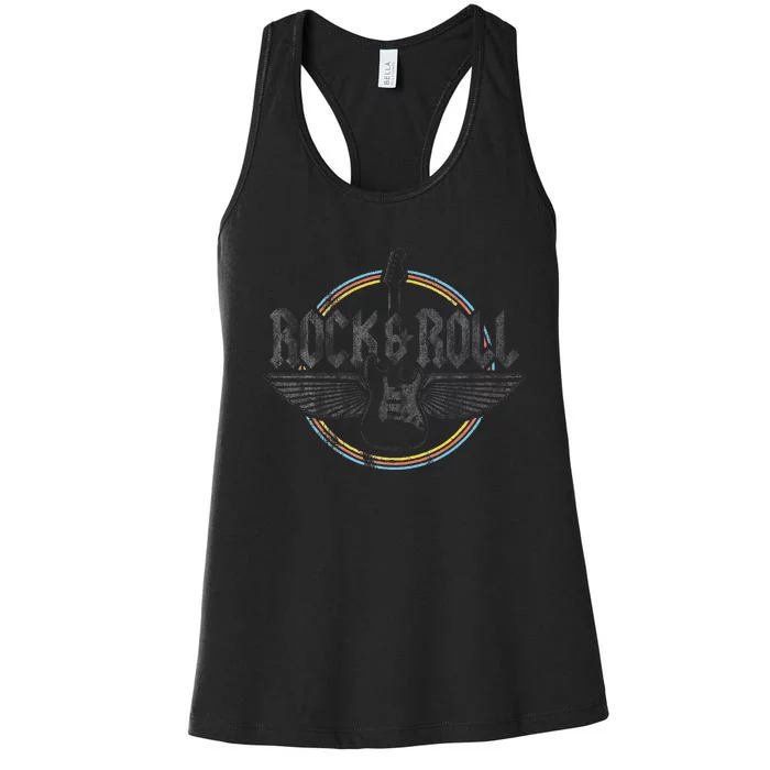 Retro Vintage Rock & Roll Guitar Wings Music Concert Band Women's Racerback Tank