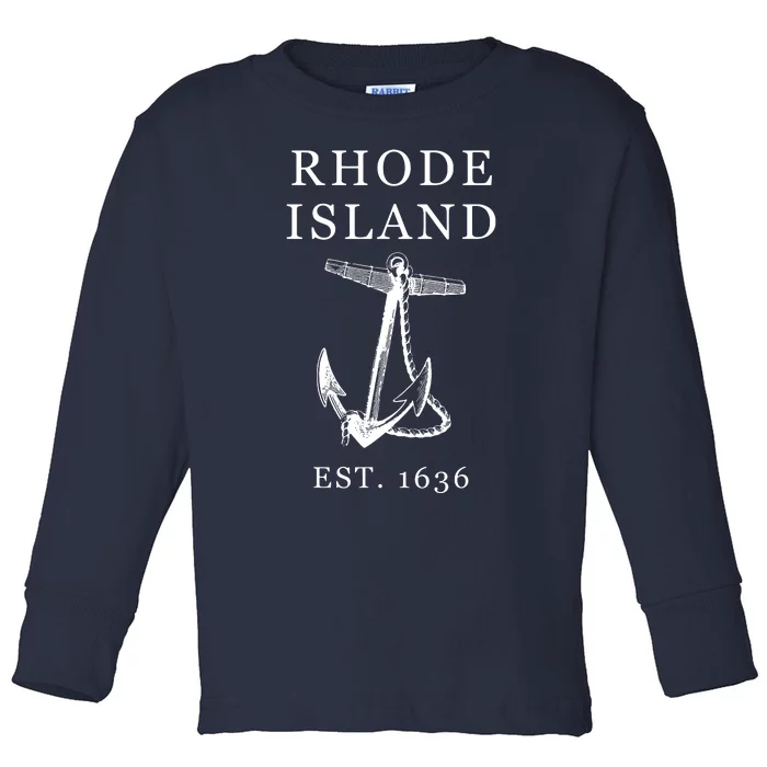 Ri Vintage Rhode Island Anchor Toddler Long Sleeve Shirt