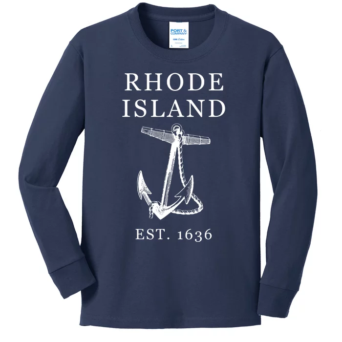 Ri Vintage Rhode Island Anchor Kids Long Sleeve Shirt