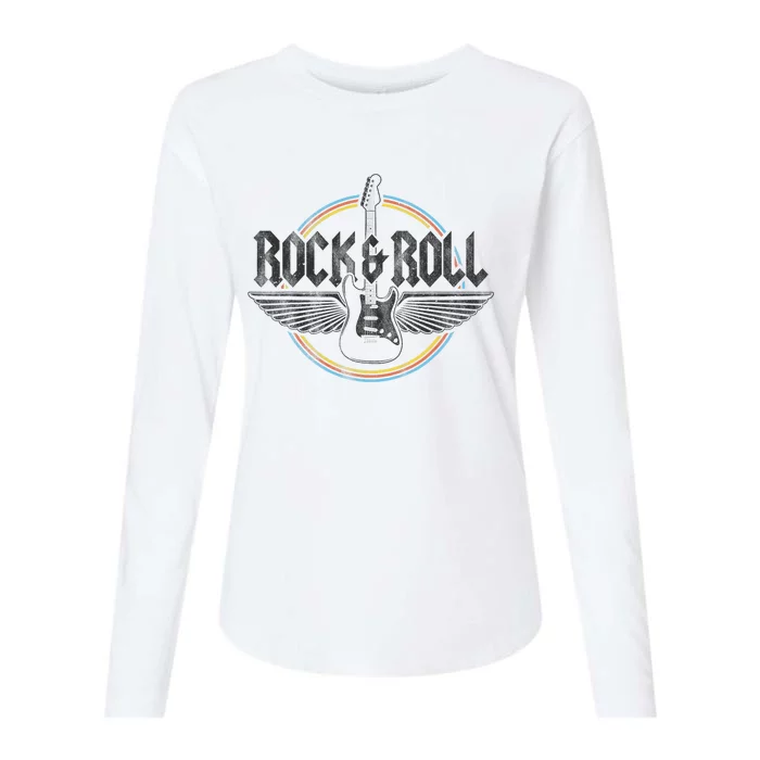 Retro Vintage Rock & Roll Guitar Wings Music Concert Band Womens Cotton Relaxed Long Sleeve T-Shirt