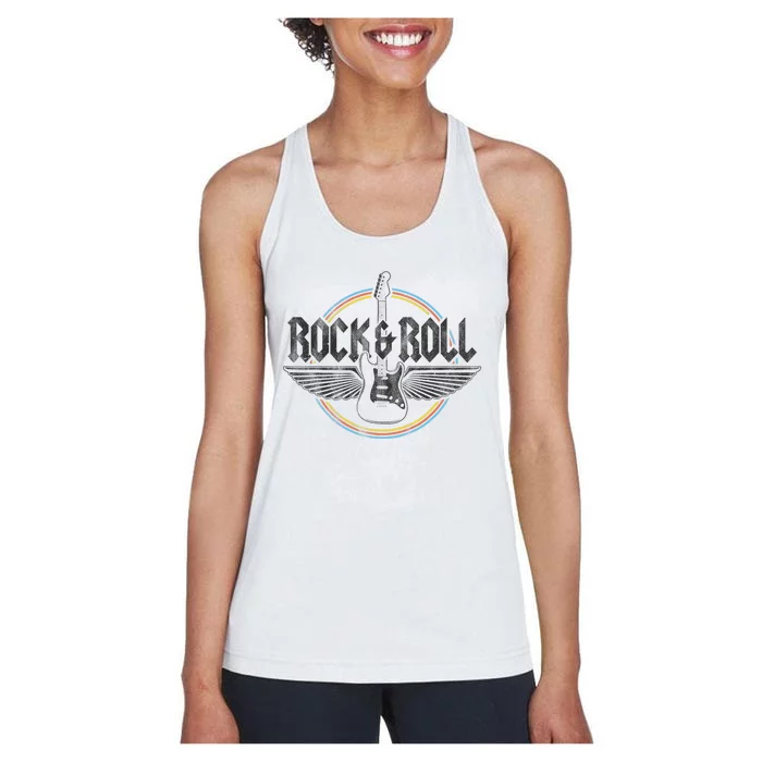 Retro Vintage Rock & Roll Guitar Wings Music Concert Band Women's Racerback Tank