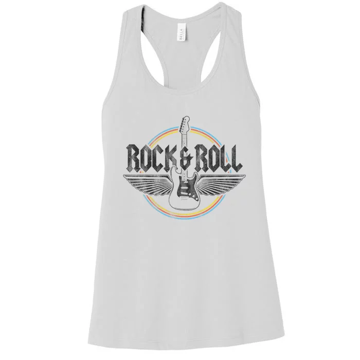 Retro Vintage Rock & Roll Guitar Wings Music Concert Band Women's Racerback Tank