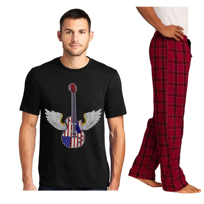 Retro Vintage Rock And Roll Guitar Wings Music Band 4th July Gift Pajama Set