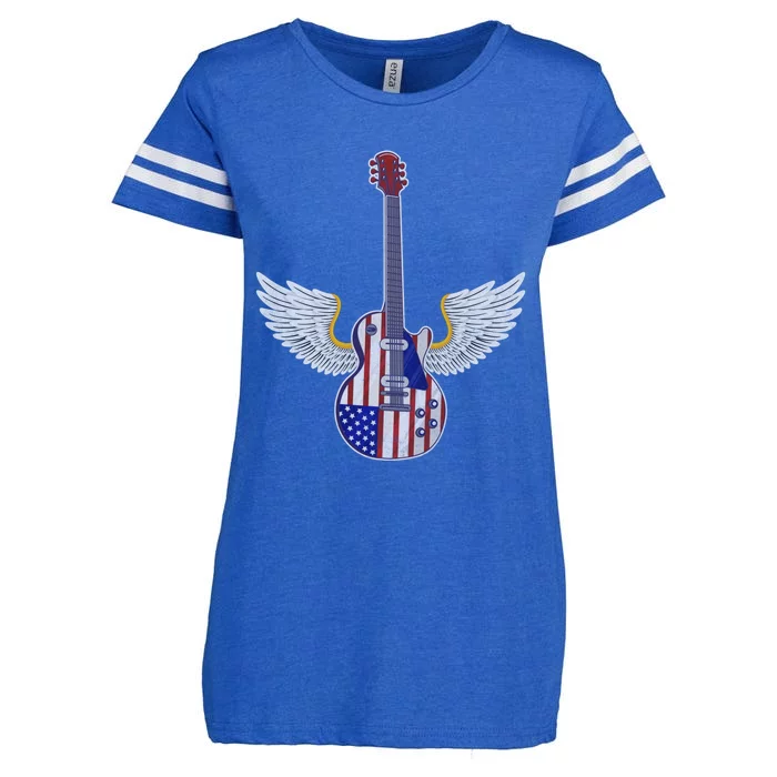 Retro Vintage Rock And Roll Guitar Wings Music Band 4th July Gift Enza Ladies Jersey Football T-Shirt