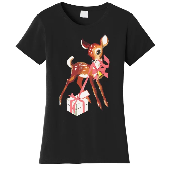 Retro Vintage Reindeer Pink Christmas Baby Deer Cottagecore Women's T-Shirt  | TeeShirtPalace