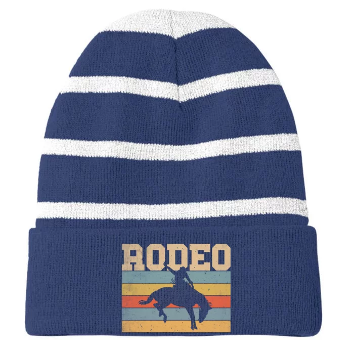 Rodeo Vintage Retro Striped Beanie with Solid Band