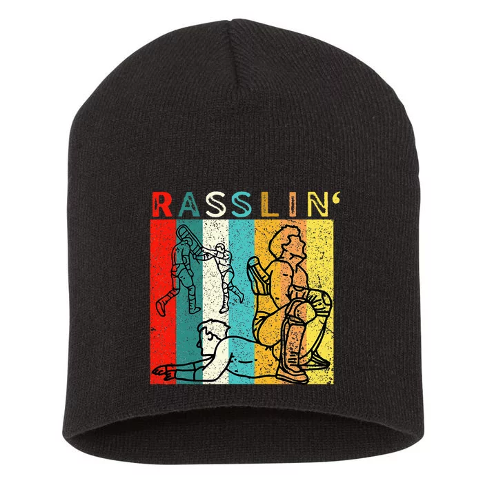 Retro Vintage Rasslin Pro Wrestling Fan Short Acrylic Beanie