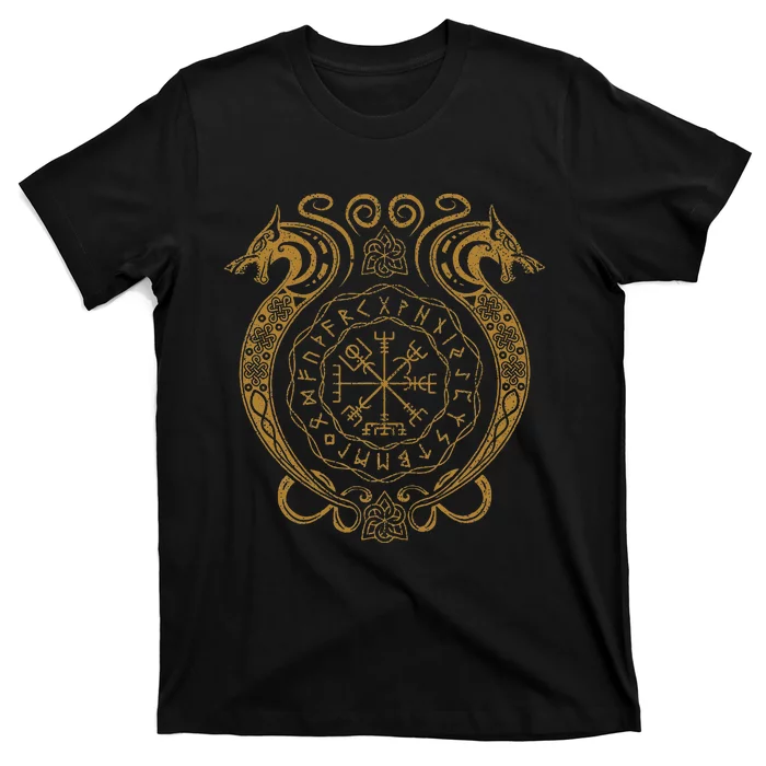 Retro Viking Runes Symbols Norse Compass Valhalla Mythology T-Shirt