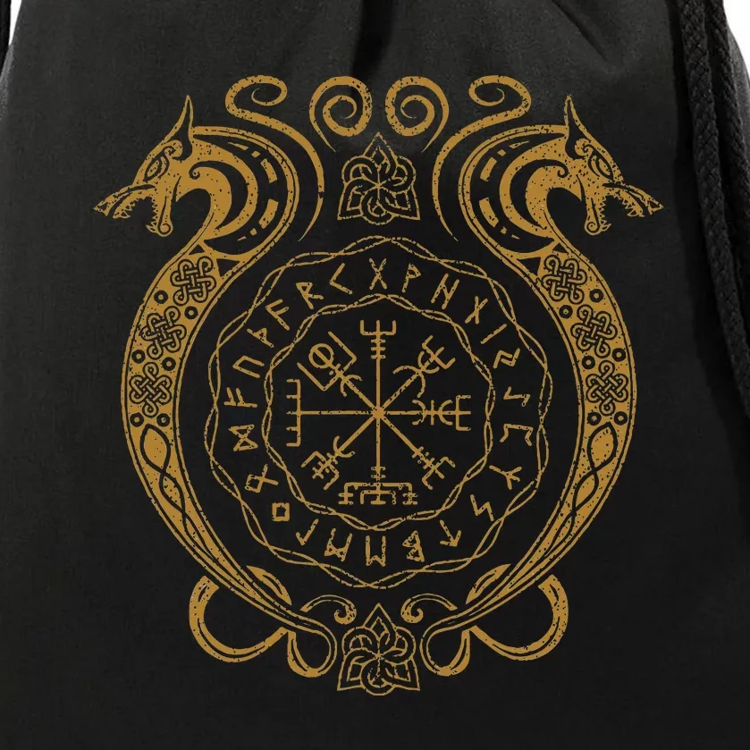 Retro Viking Runes Symbols Norse Compass Valhalla Mythology Drawstring Bag