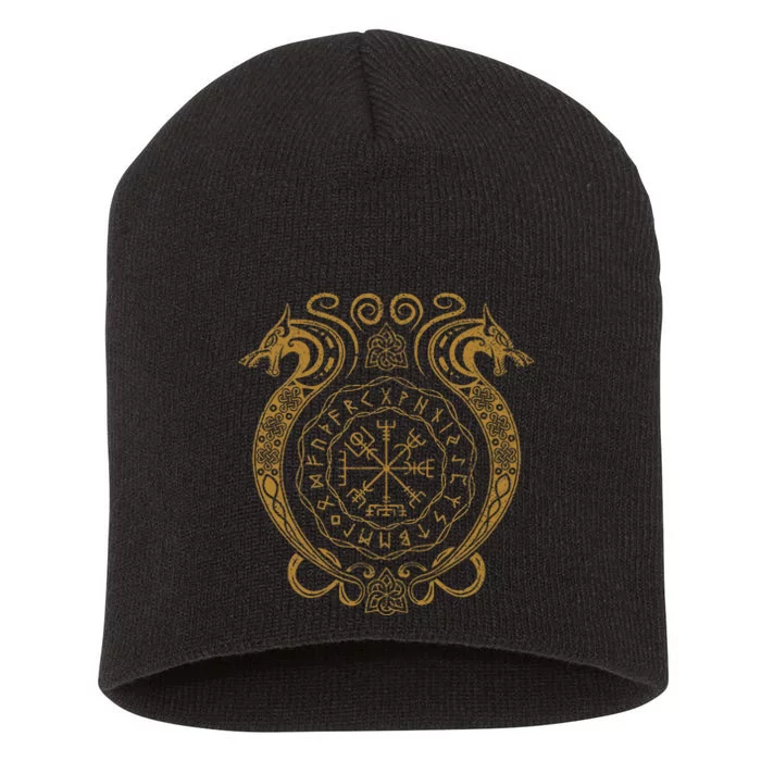 Retro Viking Runes Symbols Norse Compass Valhalla Mythology Short Acrylic Beanie