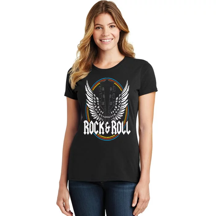 Retro Vintage Rock & Roll Guitar Wings Music Concert Band Women's T-Shirt