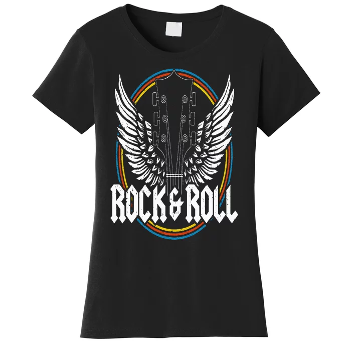 Retro Vintage Rock & Roll Guitar Wings Music Concert Band Women's T-Shirt