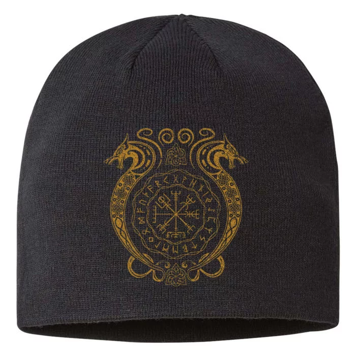 Retro Viking Runes Symbols Norse Compass Valhalla Mythology 8 1/2in Sustainable Knit Beanie