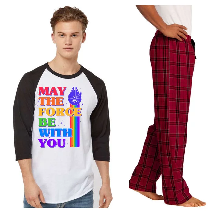 Retro Vintage Rainbow May The 4th May The Force Be With You Raglan Sleeve Pajama Set