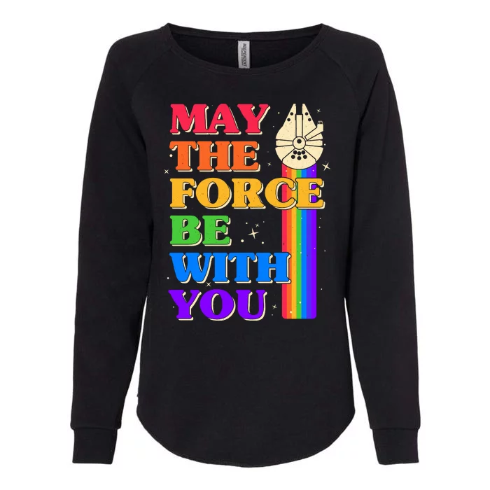 Retro Vintage Rainbow May The 4th May The Force Be With You Womens California Wash Sweatshirt