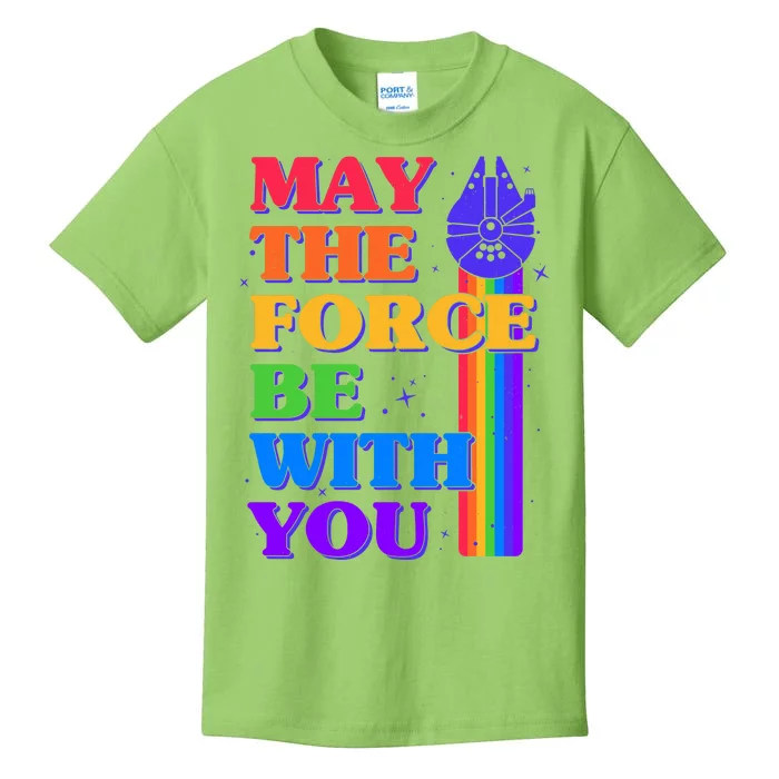 Retro Vintage Rainbow May The 4th May The Force Be With You Kids T-Shirt