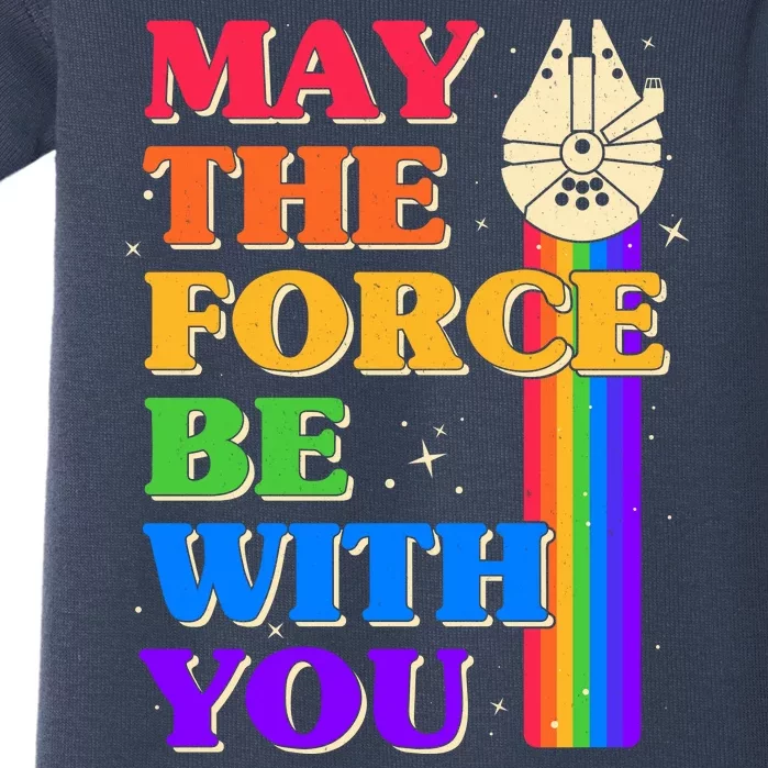 Retro Vintage Rainbow May The 4th May The Force Be With You Baby Bodysuit