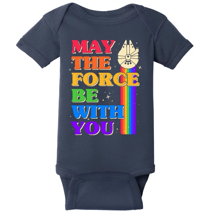 Retro Vintage Rainbow May The 4th May The Force Be With You Baby Bodysuit