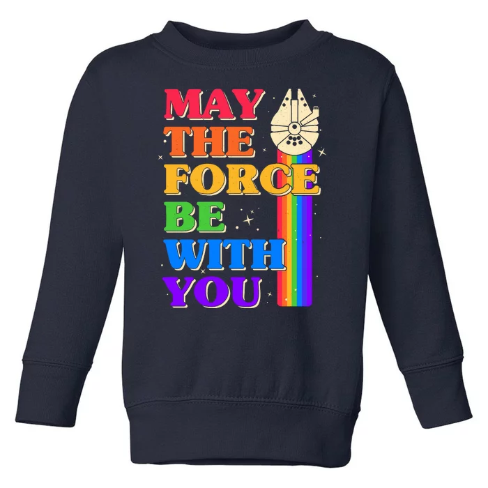 Retro Vintage Rainbow May The 4th May The Force Be With You Toddler Sweatshirt