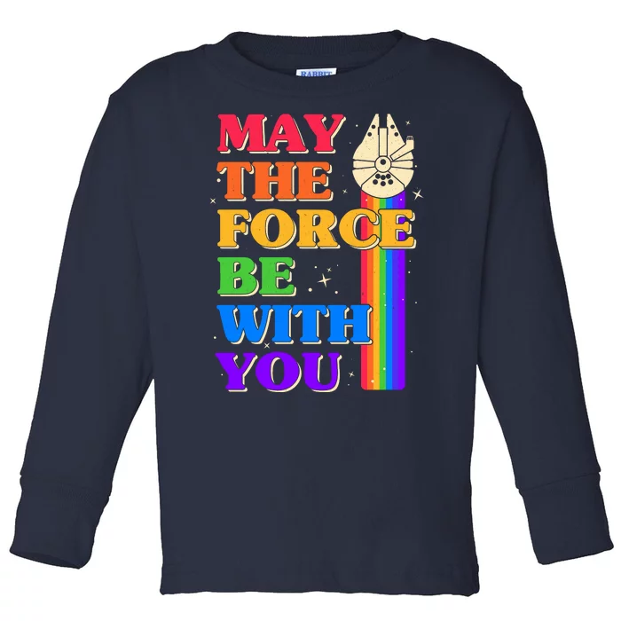 Retro Vintage Rainbow May The 4th May The Force Be With You Toddler Long Sleeve Shirt