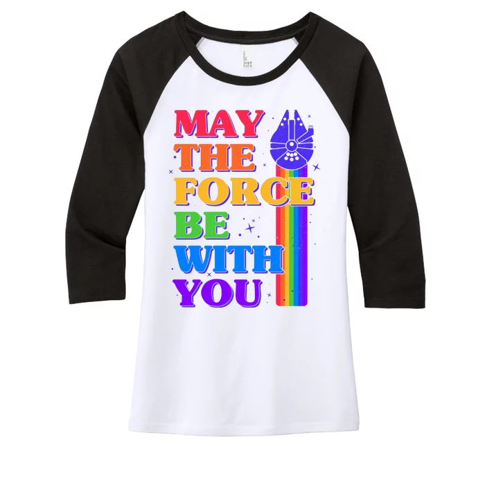 Retro Vintage Rainbow May The 4th May The Force Be With You Women's Tri-Blend 3/4-Sleeve Raglan Shirt