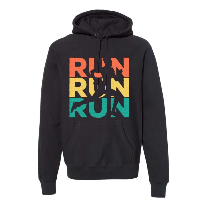 Retro Vintage Running Gift For Runners Premium Hoodie