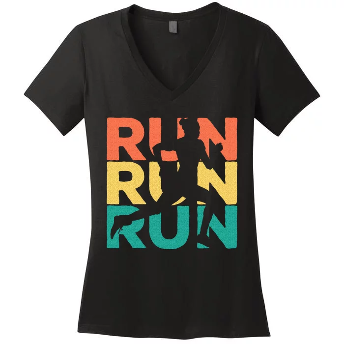 Retro Vintage Running Gift For Runners Women's V-Neck T-Shirt