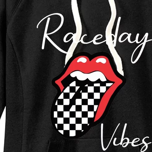 Raceday Vibes Race Pit Crew Flag Racer Race Day Lips Funny Gift Women's Fleece Hoodie