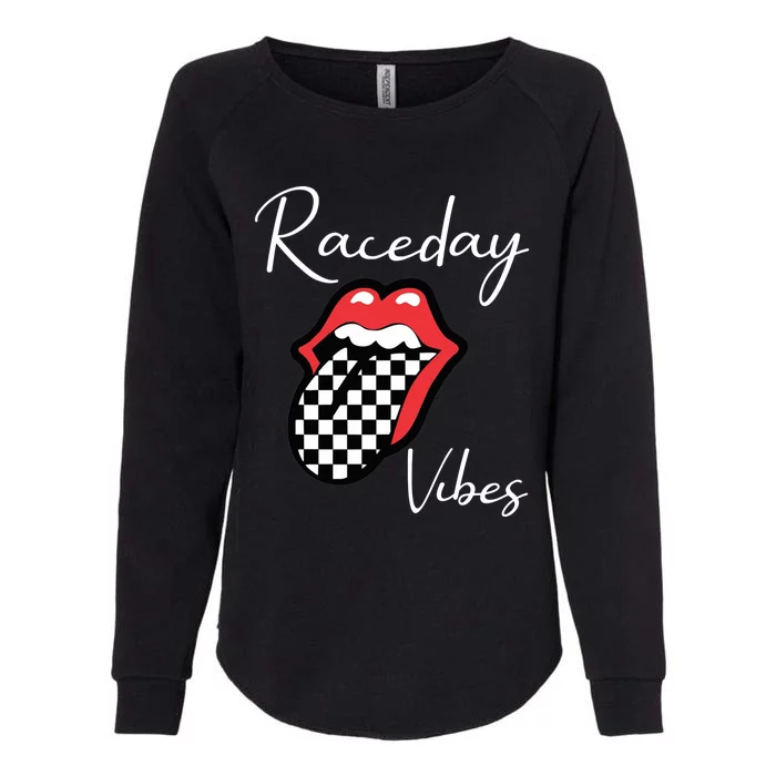 Raceday Vibes Race Pit Crew Flag Racer Race Day Lips Funny Gift Womens California Wash Sweatshirt