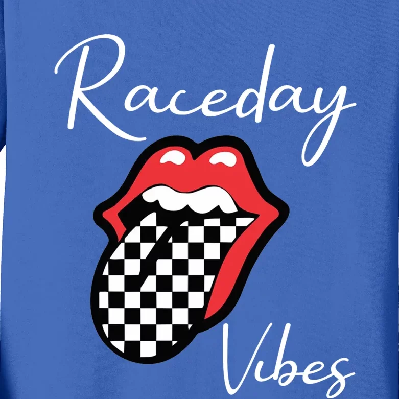 Raceday Vibes Race Pit Crew Flag Racer Race Day Lips Funny Gift Kids Long Sleeve Shirt