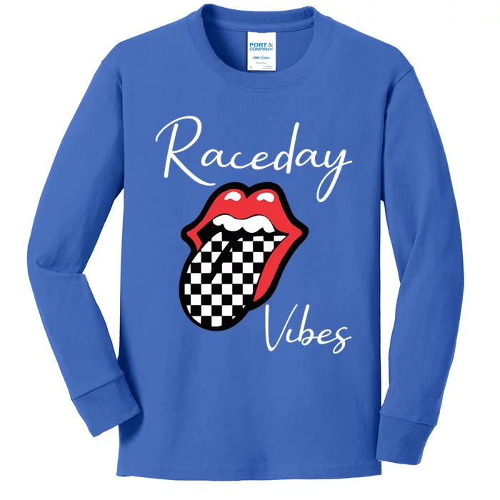 Raceday Vibes Race Pit Crew Flag Racer Race Day Lips Funny Gift Kids Long Sleeve Shirt