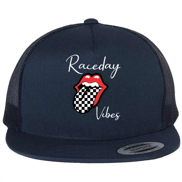 Raceday Vibes Race Pit Crew Flag Racer Race Day Lips Funny Gift Flat Bill Trucker Hat