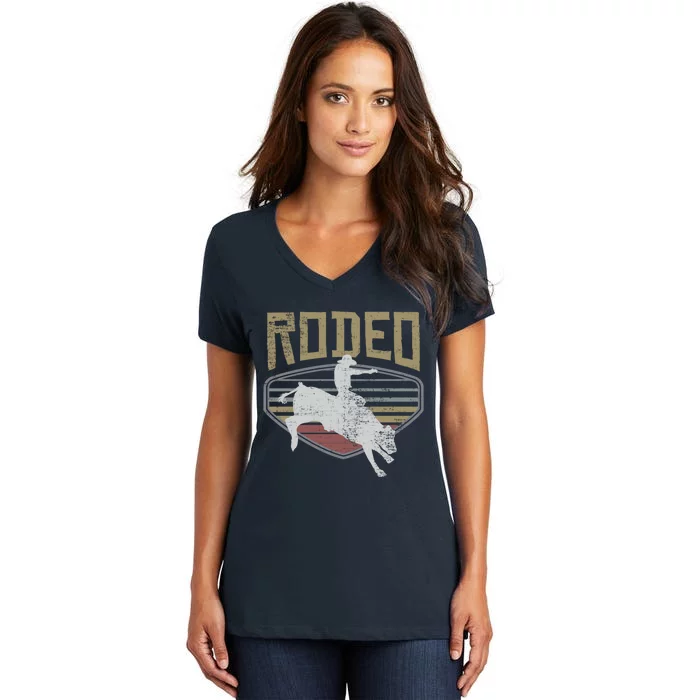 Rodeo Vintage Retro Style Bull Riding Gift Women's V-Neck T-Shirt