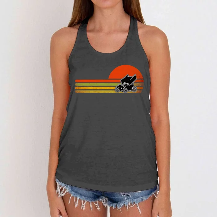 Retro Vintage Sprint Car Dirt Track Racing Distressed Women's Knotted Racerback Tank