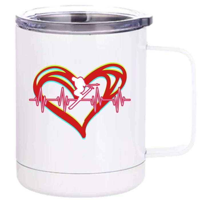 Retro Vintage Skiing Heartbeat Ski Lover Funny Skiers Gifts Front & Back 12oz Stainless Steel Tumbler Cup