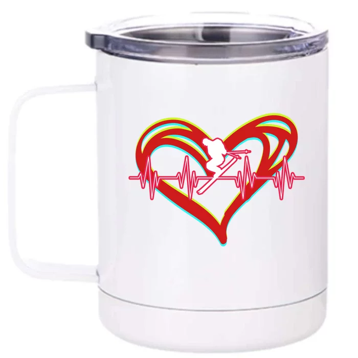 Retro Vintage Skiing Heartbeat Ski Lover Funny Skiers Gifts Front & Back 12oz Stainless Steel Tumbler Cup