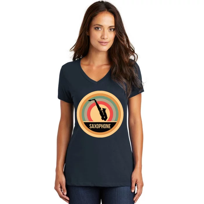 Retro Vintage Saxophone For Saxophonists Women's V-Neck T-Shirt