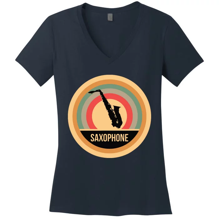 Retro Vintage Saxophone For Saxophonists Women's V-Neck T-Shirt