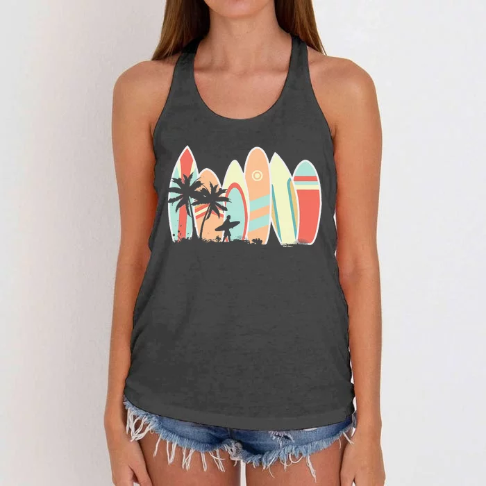 Retro Vintage Surfboard Surfing Surfboarder Wave Surfer Women's Knotted Racerback Tank