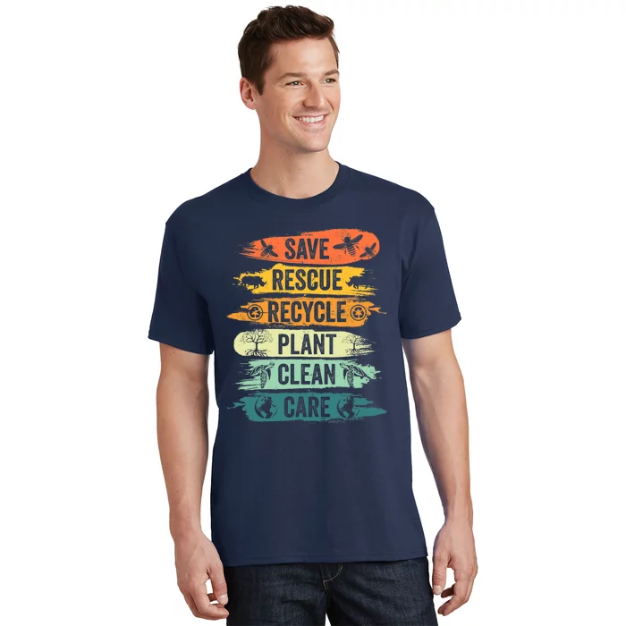 Retro Vintage Save Bees Rescue Animals Recycle Fun Earth Day T-Shirt