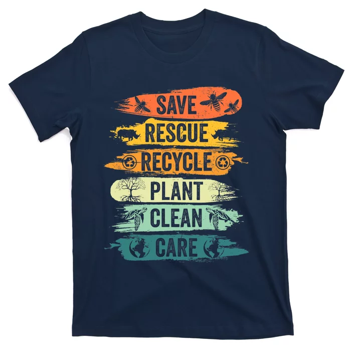 Retro Vintage Save Bees Rescue Animals Recycle Fun Earth Day T-Shirt