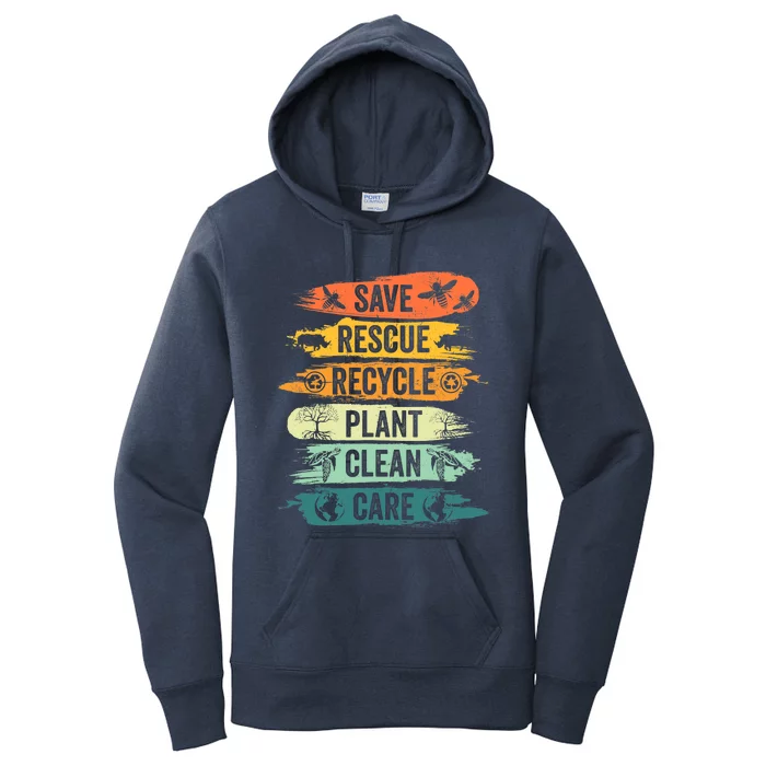 Retro Vintage Save Bees Rescue Animals Recycle Fun Earth Day Women's Pullover Hoodie