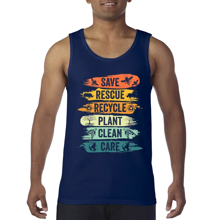 Retro Vintage Save Bees Rescue Animals Recycle Fun Earth Day Tank Top