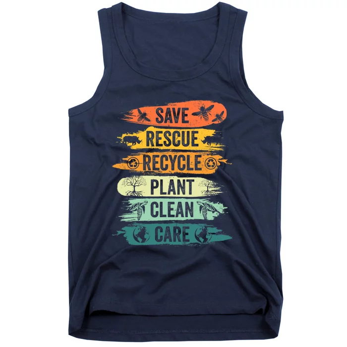 Retro Vintage Save Bees Rescue Animals Recycle Fun Earth Day Tank Top