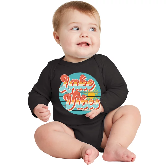 Retro Vintage Sunset Lake Vibes Summer Vacation Baby Long Sleeve Bodysuit