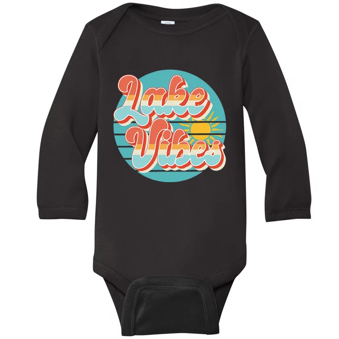 Retro Vintage Sunset Lake Vibes Summer Vacation Baby Long Sleeve Bodysuit